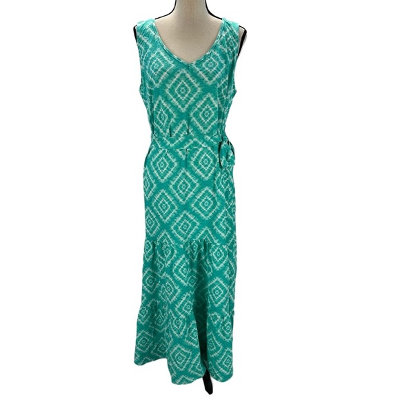 Avenue Sleeveless Tiered Diamond Print Annie Maxi Dress - Green - size 18 - Picture 1 of 12
